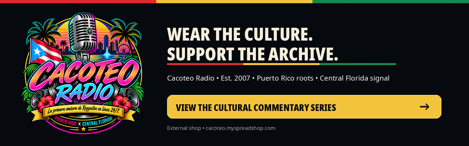 Wear the culture and support the archive; opens the external Cacoteo Spreadshop.