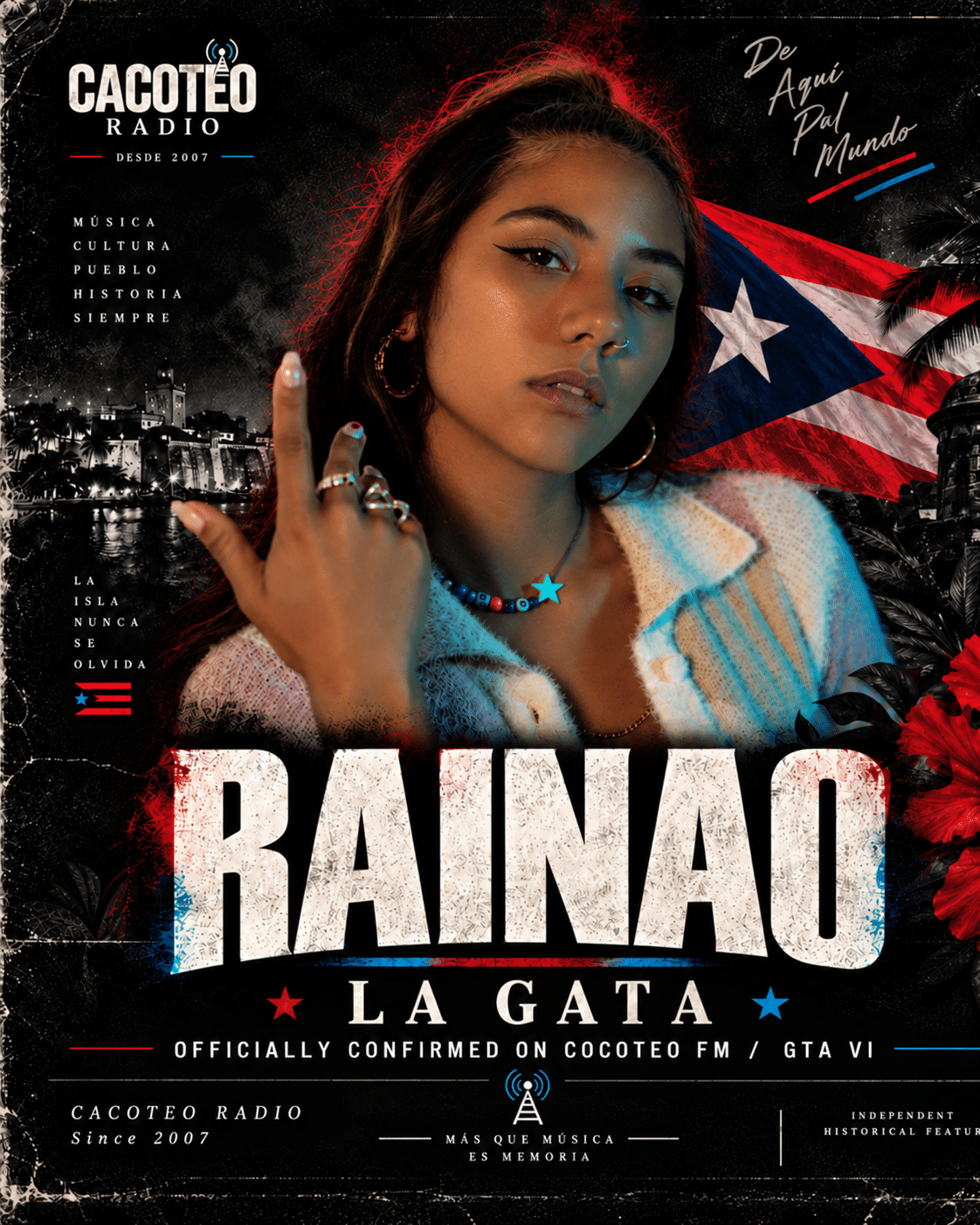 RaiNao as La Gata on Cocoteo FM, editorial Cacoteo Radio feature graphic.